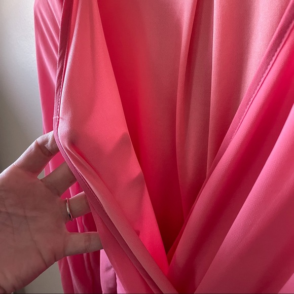 ‼️SOLD‼️ PinkBlush Coral Chiffon Long Sleeve Pleated Maternity Maxi Dress - Picture 8 of 16